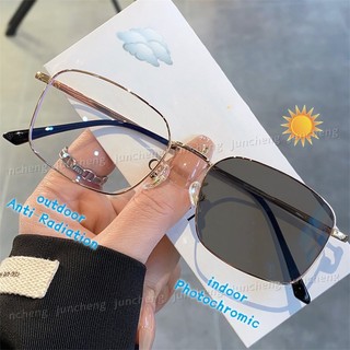 Kính kim loại hình vuông chống bức xạ Photochromic dành cho nữ Sinh viên cao cấp Kính mắt chống ánh sáng xanh có cận thị cho nữ