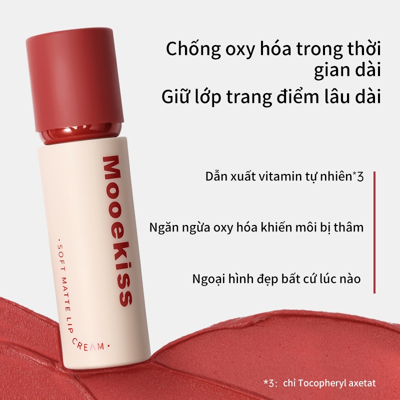 Combo 2 Son Bùn Mooekiss Velvet Lip Mud, Lì Mịn Như Nhung, Khóa Màu, Không Dính Cốc, Lâu Trôi 3g