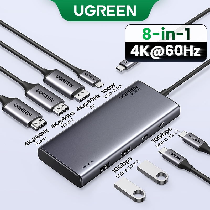 UGREEN 4K60Hz Ba màn hình HUB 13 cổng / 8 cổng 10Gbps 2X UBS-A + 2X USB-C HUB PD100W cho MacBookPro 2023 / DELL / HP / LENOVO