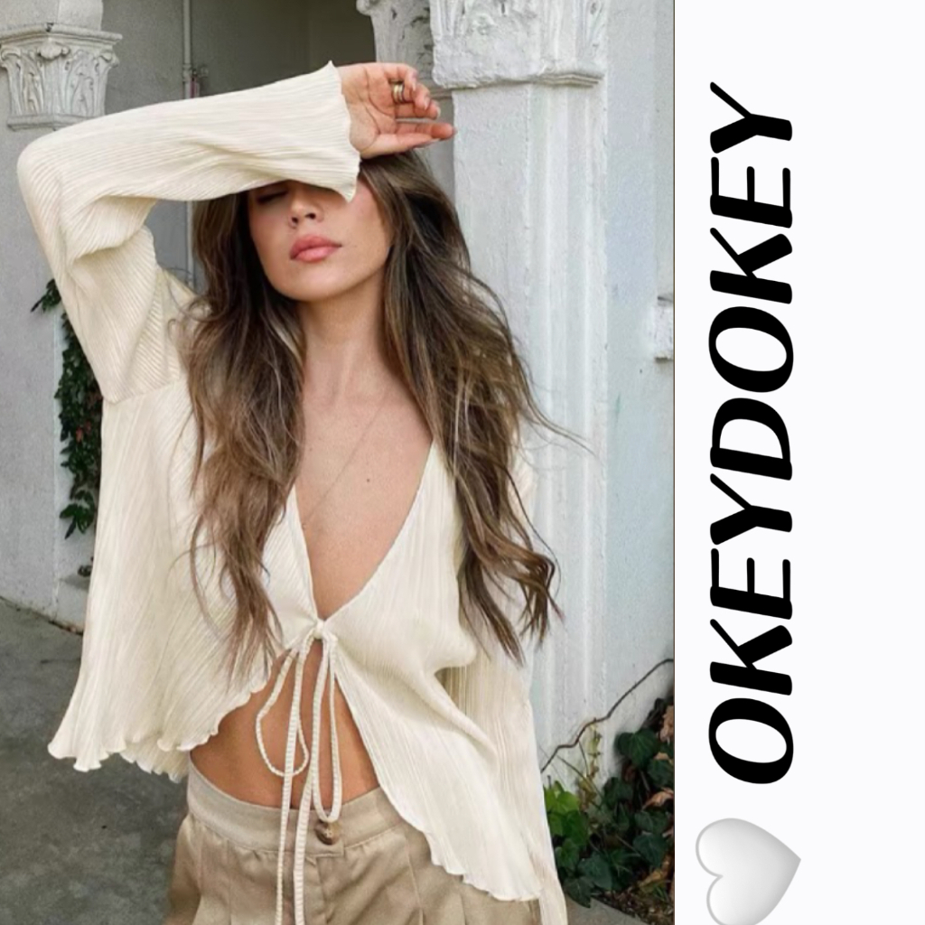 Áo Cardigan Tay Dài Ống Loe Xếp Ly Dành Cho Nữ