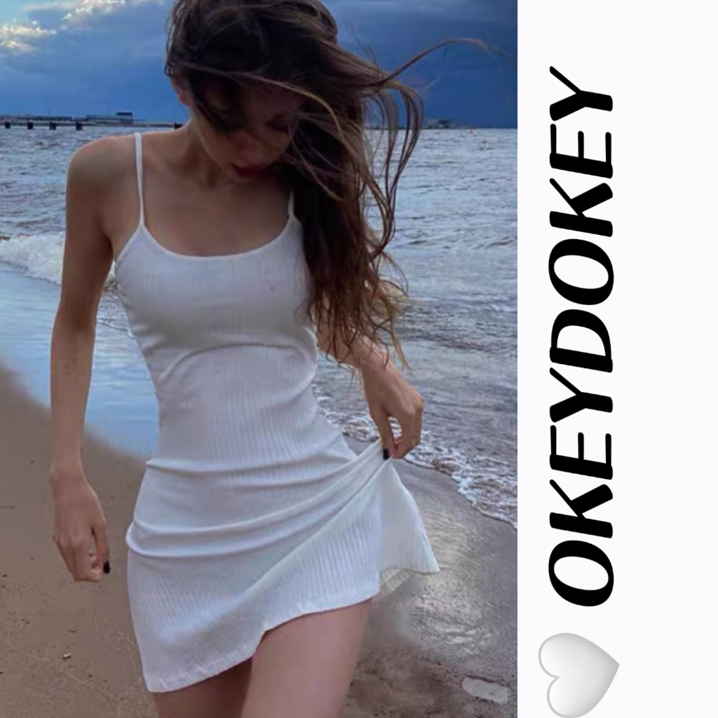 Đầm Hai Dây Mini Ôm Dáng Màu Trơn Có Gân Màu Sắc Cho Nữ