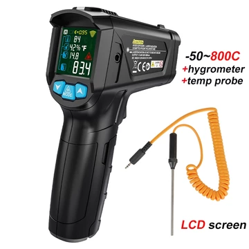 Nhiệt kế hồng ngoại-50 ~ 400C / 600C / 800C Nhiệt kế thực phẩm nhà bếp Truyền nhiệt kế công nghiệp có thể điều chỉnh kế điện tử kế không tiếp xúc kế không tiếp xúc kế không trán Giữ dữ liệu C / F Chuy