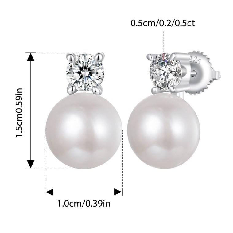 Bamoer 925 Sterling Sliver Bông Tai Moissanite Ngọc Trai Tự Nhiên Trang Sức Quà Tặng Cho Nữ