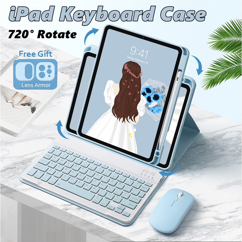 Bao da máy tính bảng NIXXOS có bàn phím bluetooth xoay được/ngăn đựng bút cho ipad gen 10/9/8/7 10.9'' air4/air5 pro 11