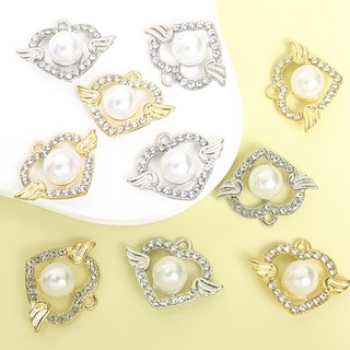 10 viên kim cương giả sáng bóng & khảm ngọc trai Đôi cánh thiên thần Bùa trái tim hàng ngày hoặc tiệc Mặc nhẹ Bông tai vòng cổ sang trọng DIY Mặt dây chuyền tinh tế - Món quà hoàn hảo cho những người bạn thân nhất hoặc người yêu