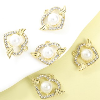 10 viên kim cương giả sáng bóng & khảm ngọc trai Đôi cánh thiên thần Bùa trái tim hàng ngày hoặc tiệc Mặc nhẹ Bông tai vòng cổ sang trọng DIY Mặt dây chuyền tinh tế - Món quà hoàn hảo cho những người bạn thân nhất hoặc người yêu
