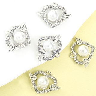 10 viên kim cương giả sáng bóng & khảm ngọc trai Đôi cánh thiên thần Bùa trái tim hàng ngày hoặc tiệc Mặc nhẹ Bông tai vòng cổ sang trọng DIY Mặt dây chuyền tinh tế - Món quà hoàn hảo cho những người bạn thân nhất hoặc người yêu