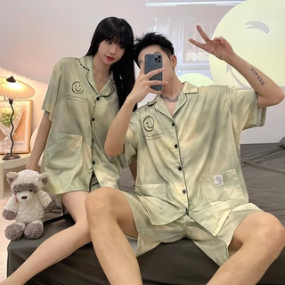 Bộ Đồ Ngủ Lụa Tay Ngắn Mặc Ở Nhà Phong Cách Mới Cho Cặp Đôi
