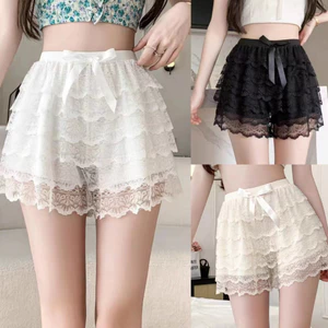 Quần short ren mềm nhiều lớp dành cho nữ Thắt nơ ngọt ngào Quần short an toàn lớp bánh