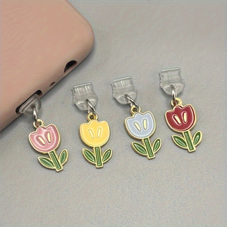 Điện Thoại Di Động Chống Bụi Cắm DIY Nhỏ Dầu Tươi Nhỏ Giọt Hoa Tulip Mặt Dây Chuyền Lỗ Điện Thoại Di Động Chống Bụi Cắm
