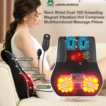 Gối massage Jinkairui sưởi ấm lưng gối massage rung động đa chức năng điều chỉnh túi khí vai và cổ máy massage