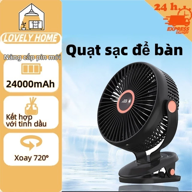 🔥24000mAh quạt tích mini，（Nâng cấp dung lượng pin）xoay 720 độ, quạt kẹp bàn,quạt sạc tích điện, kẹp tích điện, sạc điện, kep, mini