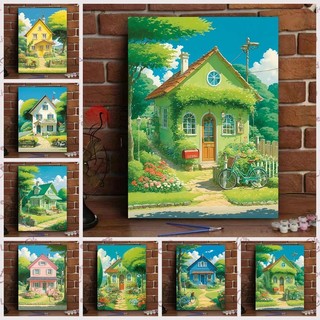 MOZI✨30 * 40cm / 40 * 50cm cabin nông thôn tranh số hóa tranh tô màu theo số tranh sơn dầu số hoá Phong Cảnh Phố Tranh Sơn Dầu Kỹ Thuật Số Tranh Trang Trí Tranh Kỹ Thuật Số Trường Nhồi Bông Tranh Tay Tranh ins Phong Cách