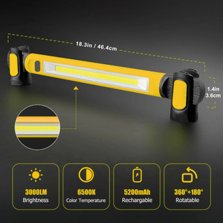 Đèn làm việc có thể sạc lại, Đèn làm việc dưới mui xe có móc, Đèn pin LED để sửa chữa xe khẩn cấp