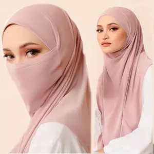 Jifang Trơn Mềm Mịn Sử Dụng Đôi Hồi Giáo Tức Thì Hijabs Hai Lớp Cạnh Tròn Mặt nạ Đầu Chin Cổ Bao Khăn Choàng Pashmina PW09
