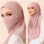 Jifang Trơn Mềm Mịn Sử Dụng Đôi Hồi Giáo Tức Thì Hijabs Hai Lớp Cạnh Tròn Mặt nạ Đầu Chin Cổ Bao Khăn Choàng Pashmina PW09