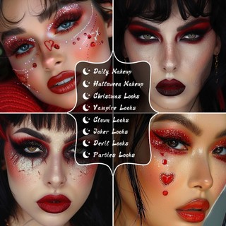 Bảng mắt UCANBE 15 màu đỏ burgundy – đủ lì, nhũ, kim loại, glitter – sắc tố cao, đẹp cho Joker, Halloween, Giáng sinh