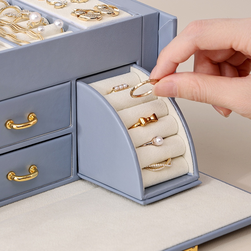 Hộp đựng trang sức 3 tầng CASEGRACE Hộp đựng trang sức du lịch có tay cầm 2 ngăn kéo có thể khóa và chìa khóa Hộp đựng đồ trang sức có gương Quà tặng lưu trữ trang sức cho hộp nhẫn bông tai vòng cổ