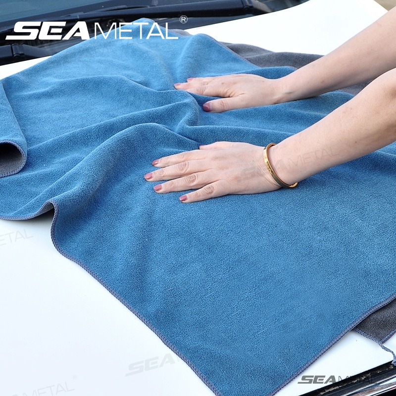 Khăn lau xe chuyên SEAMETAL dụng ô tô lau bếp lau kính Microfiber siêu thấm không bị sơ rối 2 lớp