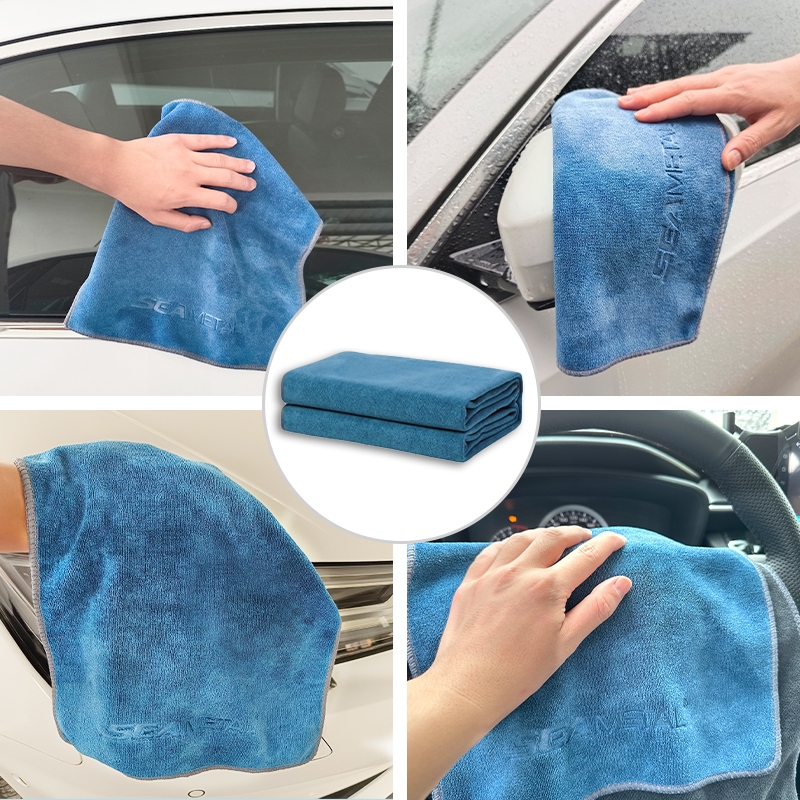 Khăn lau xe chuyên SEAMETAL dụng ô tô lau bếp lau kính Microfiber siêu thấm không bị sơ rối 2 lớp