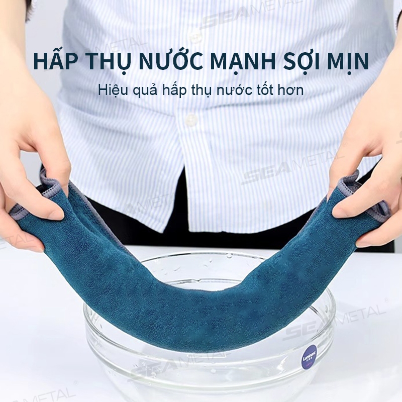 Khăn lau xe chuyên SEAMETAL dụng ô tô lau bếp lau kính Microfiber siêu thấm không bị sơ rối 2 lớp