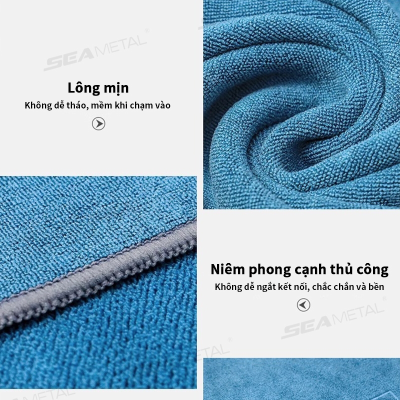 Khăn lau xe chuyên SEAMETAL dụng ô tô lau bếp lau kính Microfiber siêu thấm không bị sơ rối 2 lớp