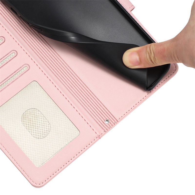 Vỏ Cho IPhone 13 Mini 14 15 16 Plus Pro Max Flip Wallet Case Da 3D Nổi Hoạt Hình Dễ Thương Khe Cắm Thẻ Mèo Có Dây Buộc Miễn Phí