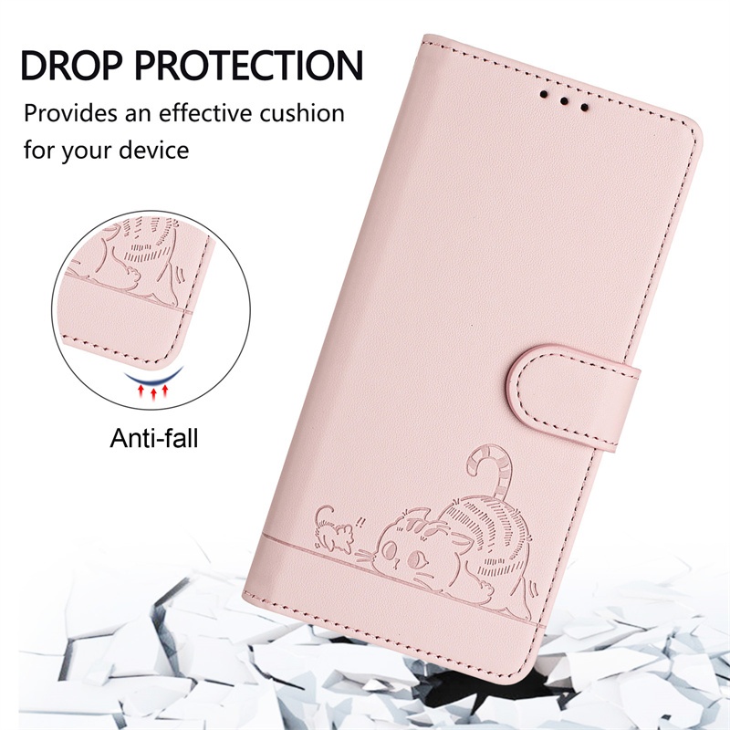 Vỏ Cho IPhone 13 Mini 14 15 16 Plus Pro Max Flip Wallet Case Da 3D Nổi Hoạt Hình Dễ Thương Khe Cắm Thẻ Mèo Có Dây Buộc Miễn Phí