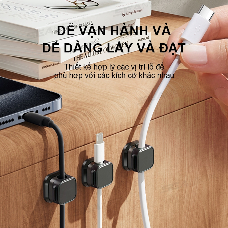 10 cái Kẹp cố định dây cáp sạc tiện lợi SEAMETAL giúp bàn làm việc ngăn nắp