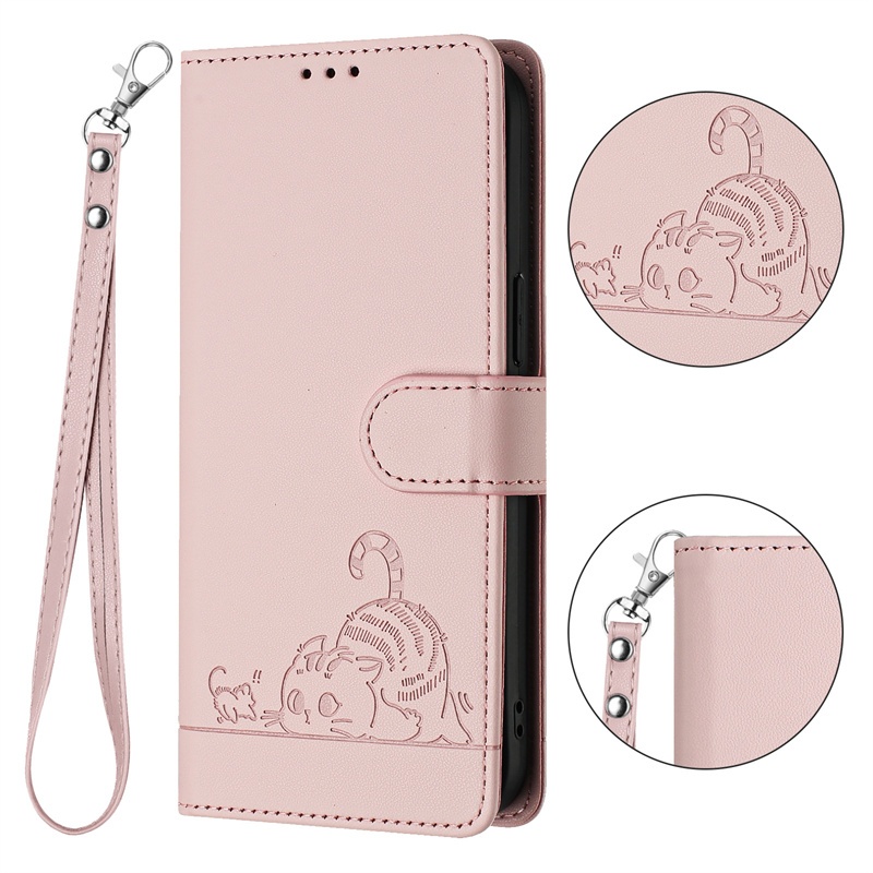 Ốp Lưng Cho Samsung Galaxy S6 S7 Edge S8 S9 S10 S20 + Plus Ultra S10e S20fe X Cover 6 Pro Flip Wallet Case Da 3D Dập Nổi Dễ Thương Khe Cắm Thẻ Mèo Có Dây Buộc