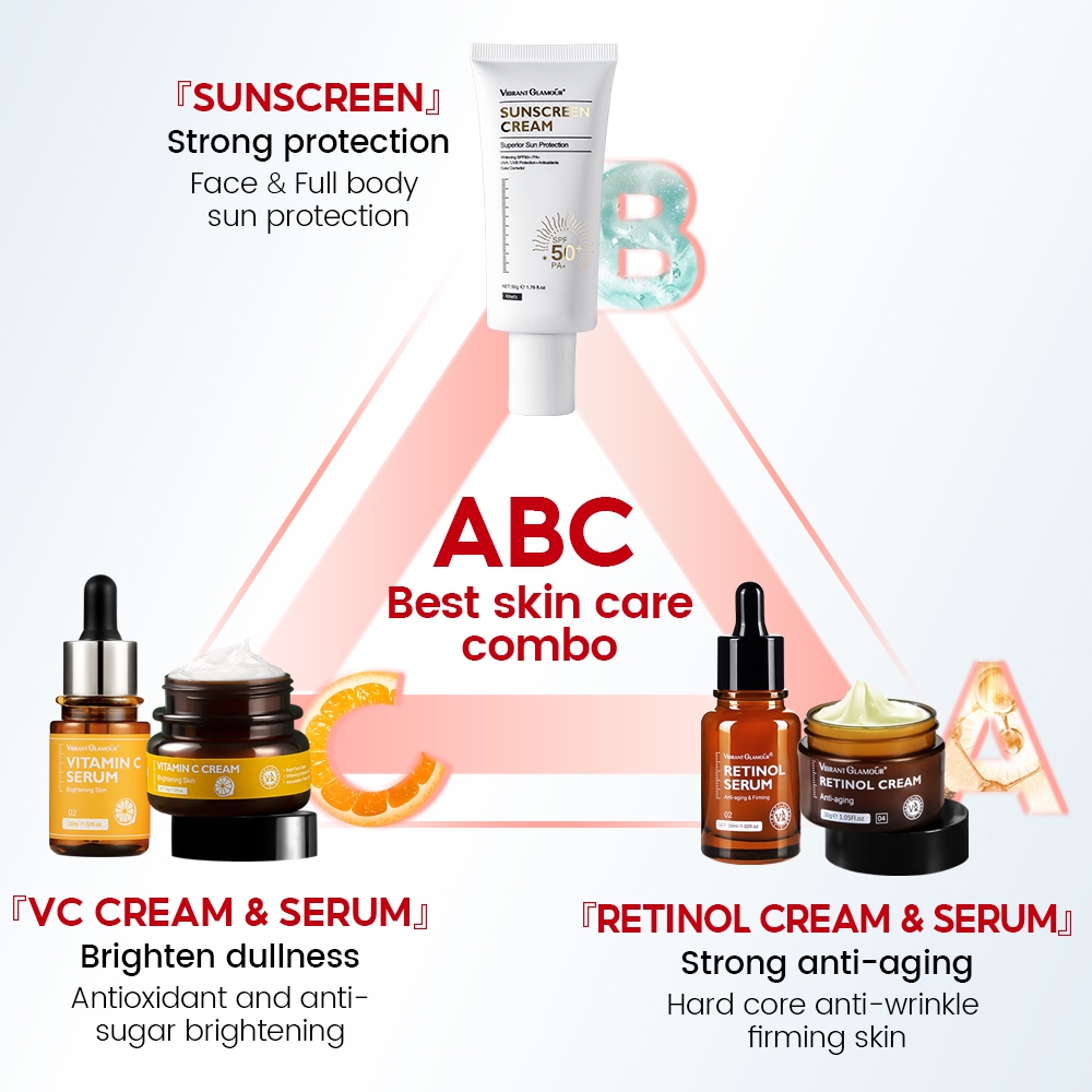 Ảnh Bộ 4 sản phẩm chăm sóc da sáng và tối + kem chống nắng VIBRANT GLAMOUR (retinol + vitamin C) làm trắng & chống lão hóa & mờ vết thâm 2