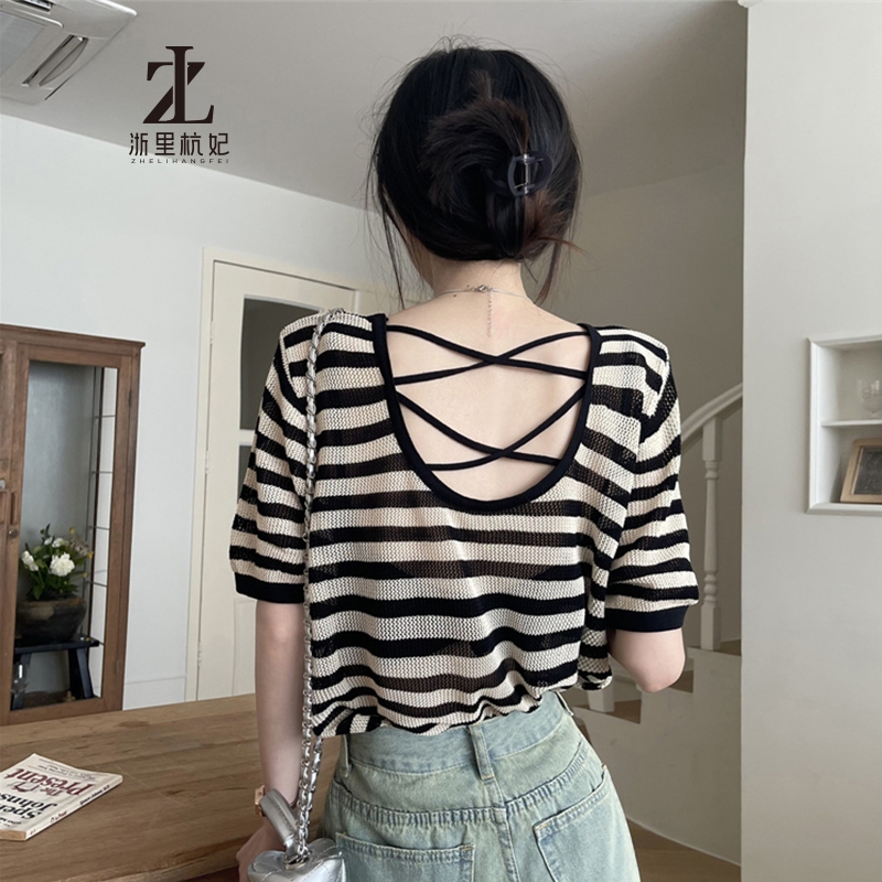 ZHELIHANGFEI Áo thun mỏng vừa vặn tinh tế Quần áo nữ tay ngắn thời trang-