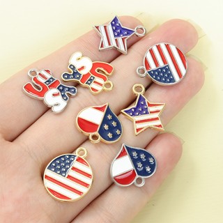 20 Chiếc Cờ Mỹ Thiết Kế Pentagram, Trái Tim, Tròn Và Chữ Hoa Kỳ Men Quyến Rũ Ngày Độc Lập 4th Of July Yêu Nước Nam Nữ Vòng Cổ Vòng Tay Bông Tai Móc Khóa DIY Hợp Kim Mặt Dây Chuyền