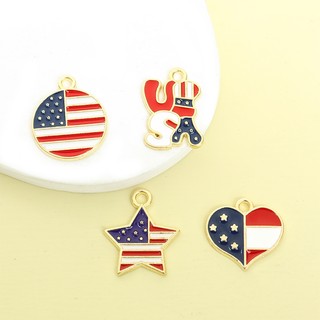 20 Chiếc Cờ Mỹ Thiết Kế Pentagram, Trái Tim, Tròn Và Chữ Hoa Kỳ Men Quyến Rũ Ngày Độc Lập 4th Of July Yêu Nước Nam Nữ Vòng Cổ Vòng Tay Bông Tai Móc Khóa DIY Hợp Kim Mặt Dây Chuyền
