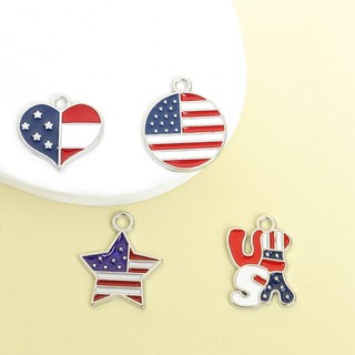20 Chiếc Cờ Mỹ Thiết Kế Pentagram, Trái Tim, Tròn Và Chữ Hoa Kỳ Men Quyến Rũ Ngày Độc Lập 4th Of July Yêu Nước Nam Nữ Vòng Cổ Vòng Tay Bông Tai Móc Khóa DIY Hợp Kim Mặt Dây Chuyền