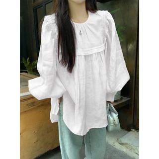 Áo sơ mi dài tay nữ thời trang Hàn Quốc cổ tròn dáng rộng cổ hồng plus size áo