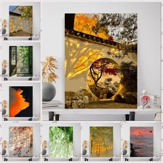 MOZI✨30 * 40cm / 40 * 50cm tranh tô màu theo số Phong Cách Trung Hoa Số Sân Vườn Tranh Sơn Dầu Tự Làm Tranh Handmade Tranh Phong Cảnh Tô Màu Tranh Số Tranh Làm Đầy Tranh Trang Trí Phòng