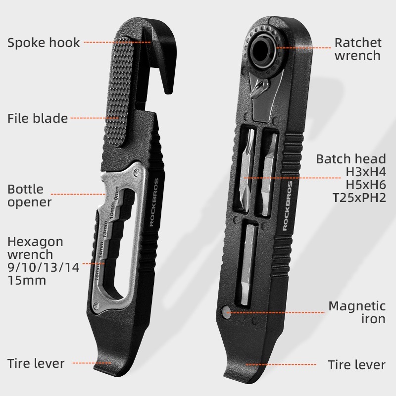 Rockbros Đa Năng Lốp Đòn Bẩy Leo Núi - Bộ Công Cụ Sửa Chữa Xe Đạp Đường Bộ, Bao Gồm Ratchet, Cờ Lê và Miếng Dán