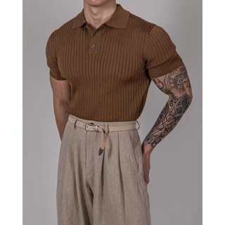 Châu Âu Mỹ Slim-fit Ice Silk Áo Len Ngắn Tay Nam Mùa Hè Dạo Phố Cao Cấp Áo Sơ Mi polo Thời Trang Đơn Giản Ve Áo Phiên Bản Hàn Quốc Áo Thun
