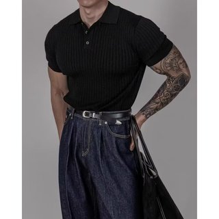 Châu Âu Mỹ Slim-fit Ice Silk Áo Len Ngắn Tay Nam Mùa Hè Dạo Phố Cao Cấp Áo Sơ Mi polo Thời Trang Đơn Giản Ve Áo Phiên Bản Hàn Quốc Áo Thun
