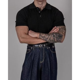Châu Âu Mỹ Slim-fit Ice Silk Áo Len Ngắn Tay Nam Mùa Hè Dạo Phố Cao Cấp Áo Sơ Mi polo Thời Trang Đơn Giản Ve Áo Phiên Bản Hàn Quốc Áo Thun