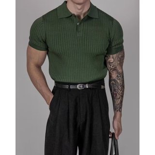 Châu Âu Mỹ Slim-fit Ice Silk Áo Len Ngắn Tay Nam Mùa Hè Dạo Phố Cao Cấp Áo Sơ Mi polo Thời Trang Đơn Giản Ve Áo Phiên Bản Hàn Quốc Áo Thun