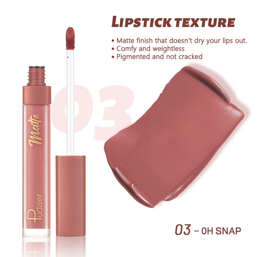Ảnh Pudaier Matte son Matte High Pigmentation Nhẹ Chống Thấm Nước Lâu Dài 12 Màu Son Môi Chất Lỏng Trang Điểm Môi 3