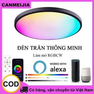 CANMEIJIA Đèn trần LED thông minh Đèn trần có thể điều chỉnh độ sáng 24W Bluetooth Wifi RGBW Đèn bảng LED có ứng dụng Điều khiển từ xa Đèn chiếu sáng trang trí cho phòng ngủ gia đình Phòng khách
