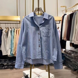 Phong Cách Hàn Quốc Nữ Nữ Rời Cotton Nguyên Chất Áo Sơ Mi Dài Tay Áo Baju Baju Wanita Lengan Panjang