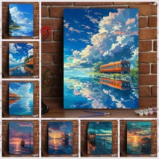 MOZI✨30 * 40cm / 40 * 50cm phong cảnh bầu trời tranh số hóa tranh tô màu theo số tranh sơn dầu số hoá Từ Xa Xe Lửa Phong Cảnh Kỹ Thuật Số Tranh Tự Làm Tranh Kỹ Thuật Số Làm Đầy Tranh Vẽ Tay Tranh Sơn Dầu Sơn Màu Tranh Trang Trí