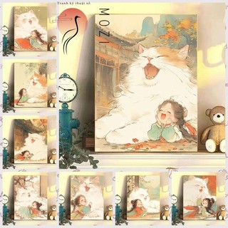 MOZI✨30 * 40cm / 40 * 50cm miêu nữ tranh tô màu theo số tranh số hóa tranh sơn dầu số hoá Mèo Và Bé Gái Số Tranh Sơn Dầu Tự Làm Tô Màu Tranh Số Tranh Vẽ Tay Chữa Bệnh Tranh Sơn Dầu Hoạt Hình Tranh Trang Trí Giá Trị Cao