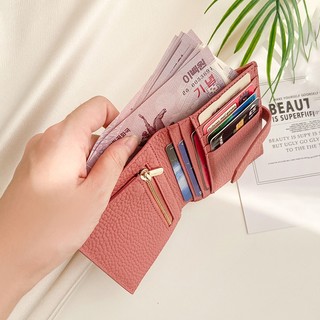 Ví Da Thật Chính Hãng Ví Nữ Thời Trang Gấp Thẻ Lớp Đầu Tiên Da Bò Có Dây Kéo Ví Đựng Tiền Xu Ngắn