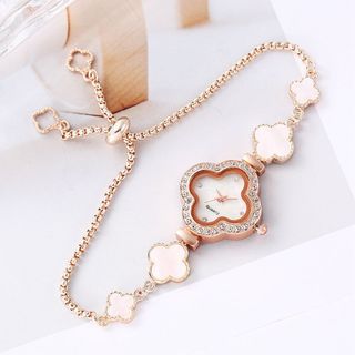 Đồng hồ nữ sinh viên cỏ bốn lá với kim cương ins phong cách đại học khí chất mặt số nhỏ trang trí vòng tay kéo lười biếng