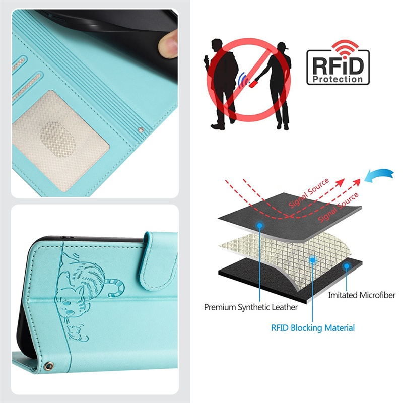Ốp Lưng Cho Oppo Reno 4 6 Lite 4F 7 8 9 10 11 Pro 5 9A 11F 8T 4g 5g Ví Lật Da 3D Nổi Hoạt Hình Dễ Thương Khe Cắm Thẻ Mèo Có Dây Buộc Miễn Phí